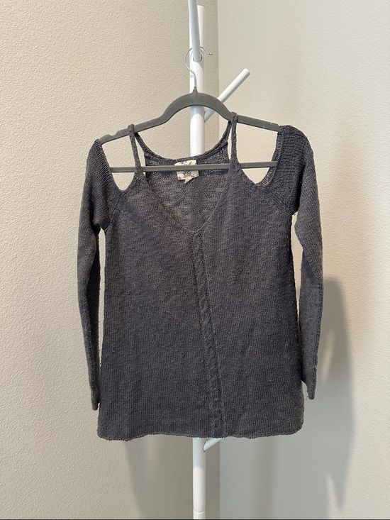 Hippie Rose Tops - Hippie Rose Charcoal Cold-Shoulder Knit Sweater
